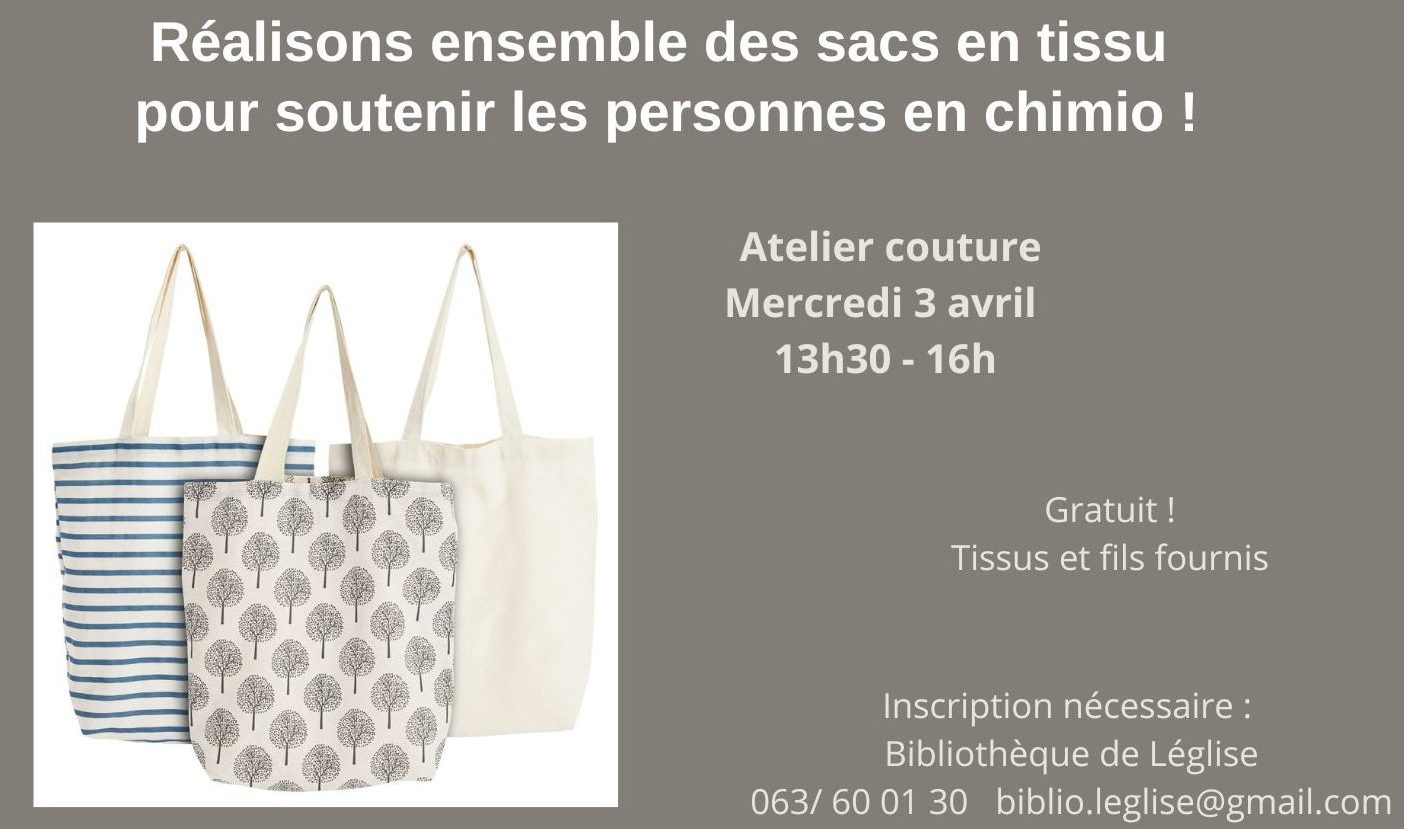 atelier couture initiative contre le cancer bibliothèque communale Léglise